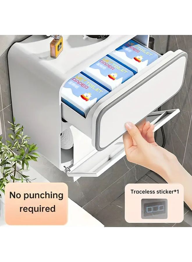 حامل ورق الحائط المعلق 2 قطعة أبيض لا يتطلب التثقيب ديكور الحمام - Image 1